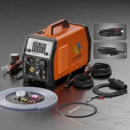 HITBOX HBMC270 Aluminium MIG Welder With Synergistic Control 6 in 1 Stick MMA ARC HF TIG CUT Gas/Gasless MIG Spot Welding for Aluminum Stainless Steel Cutter Large LED Display IGBT Inverter Great for Beginners
