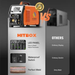 HITBOX HBMC270 Aluminium MIG Welder With Synergistic Control 6 in 1 Stick MMA ARC HF TIG CUT Gas/Gasless MIG Spot Welding for Aluminum Stainless Steel Cutter Large LED Display IGBT Inverter Great for Beginners