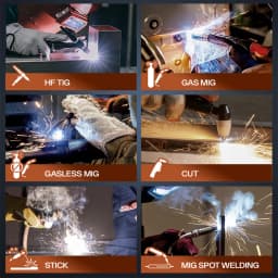 HITBOX HBMC270 Aluminium MIG Welder With Synergistic Control 6 in 1 Stick MMA ARC HF TIG CUT Gas/Gasless MIG Spot Welding for Aluminum Stainless Steel Cutter Large LED Display IGBT Inverter Great for Beginners