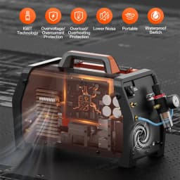 HITBOX HBMC270 Aluminium MIG Welder With Synergistic Control 6 in 1 Stick MMA ARC HF TIG CUT Gas/Gasless MIG Spot Welding for Aluminum Stainless Steel Cutter Large LED Display IGBT Inverter Great for Beginners