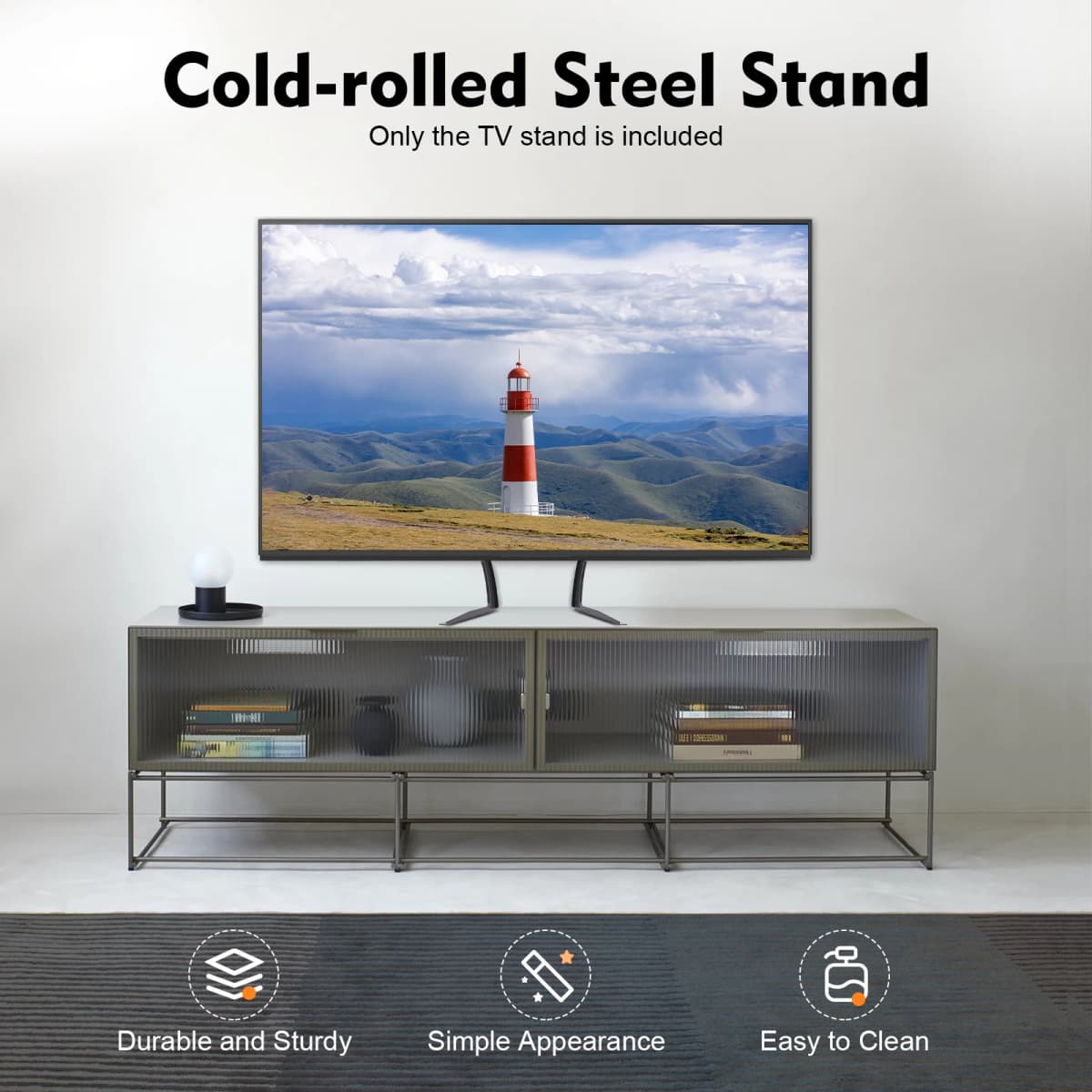LCD TV Stand with Adjustable Height, Cold-Rolled Steel Construction, Easy Installation, Space-Saving Design for Home, Office
