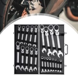 22-piece Movable Head Wrench Set Tighten Hexagonal Head Flex-Head Ratcheting Wrench Combination Wrench Set Repair Tools