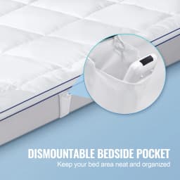SucceBuy Mattress Topper 1" Thickness Fiber Fill Pad, Detachable & Washable Layer, Detachable Bedside Pocket for Holding Items