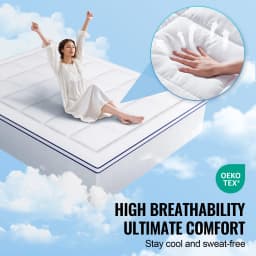 SucceBuy Mattress Topper 1" Thickness Fiber Fill Pad, Detachable & Washable Layer, Detachable Bedside Pocket for Holding Items