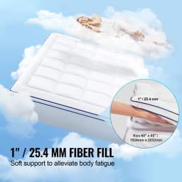 SucceBuy Mattress Topper 1" Thickness Fiber Fill Pad, Detachable & Washable Layer, Detachable Bedside Pocket for Holding Items