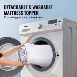 SucceBuy Mattress Topper 1" Thickness Fiber Fill Pad, Detachable & Washable Layer, Detachable Bedside Pocket for Holding Items