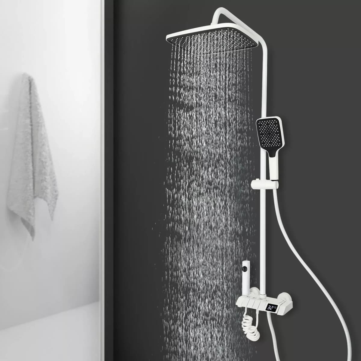 NPT 1/2'' Weiß Duschsystem Duscharmatur Regendusche Duschset Massage Mit Handbrause