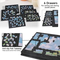 Puzzle Storage Box Jigsaw Puzzle Classification Blanket Board Portable Foldable Non-slip Inclined Storage Plate with 6-Drawer