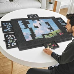 Puzzle Storage Box Jigsaw Puzzle Classification Blanket Board Portable Foldable Non-slip Inclined Storage Plate with 6-Drawer