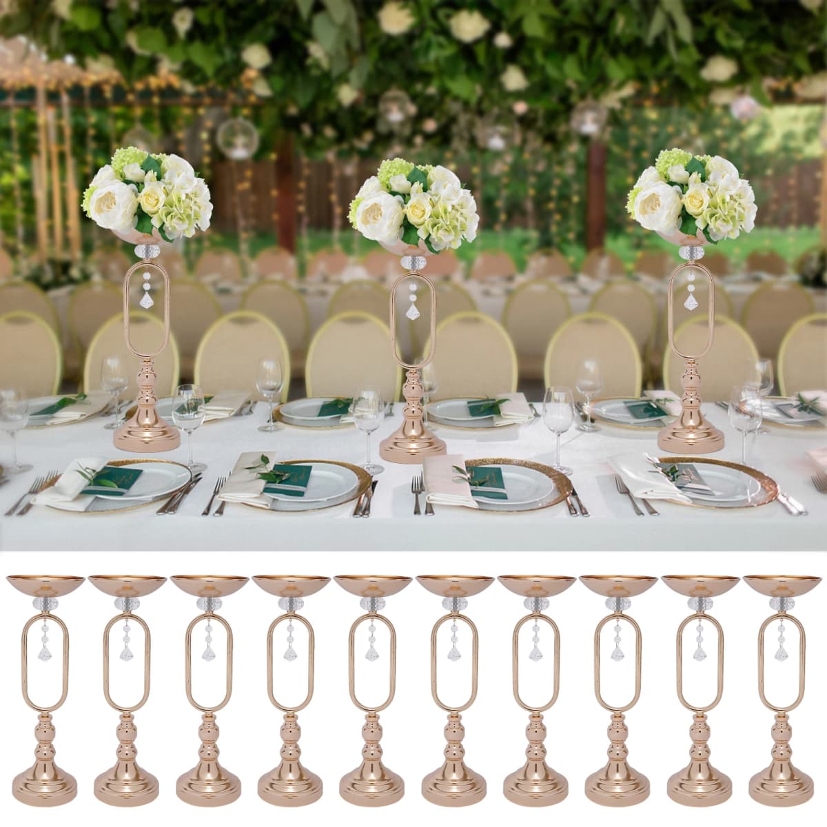 Exquisite Gold Tall Wedding Flower Vase with Mirror-Like Surface, Durable Iron Construction, Perfect for Weddings and Home