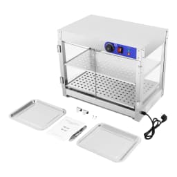 2 Tiers Food Warmer Display Cabinet with Food Clip, 800W Stainless Steel Food Buffet Counter for Restaurants 220V