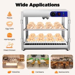 2 Tiers Food Warmer Display Cabinet with Food Clip, 800W Stainless Steel Food Buffet Counter for Restaurants 220V