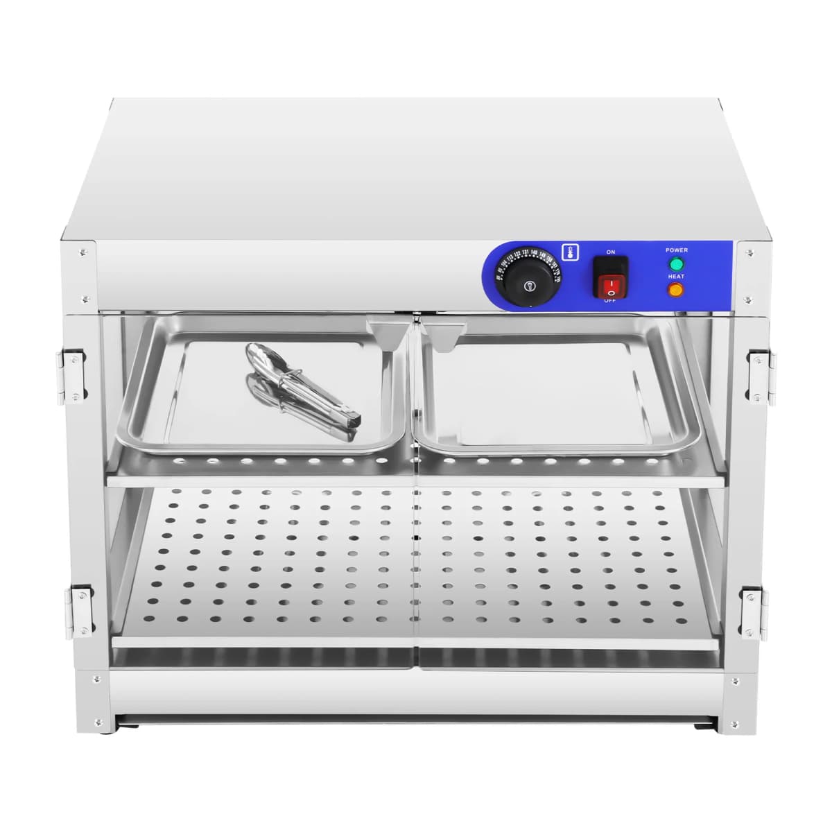 2 Tiers Food Warmer Display Cabinet with Food Clip, 800W Stainless Steel Food Buffet Counter for Restaurants 220V