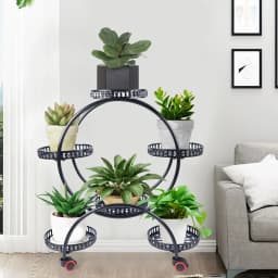 Plant Stand, Trolley, Flower Shelf Made of Iron with Six Levels and Four Wheels for Indoor and Outdoor Use Flower Pot Holder