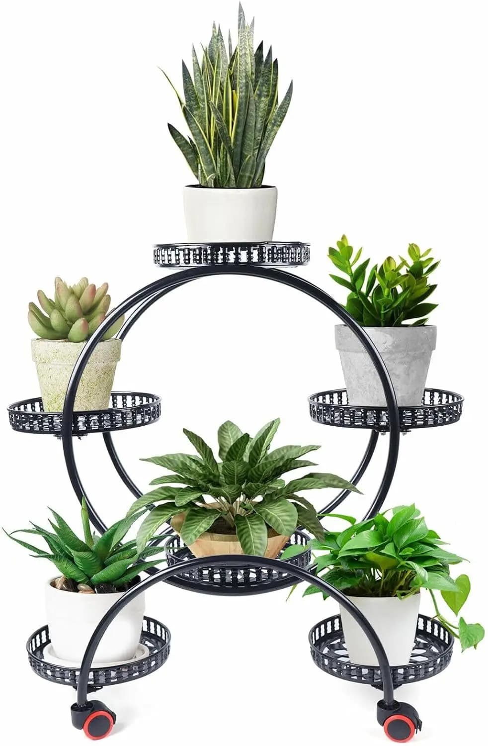 Plant Stand, Trolley, Flower Shelf Made of Iron with Six Levels and Four Wheels for Indoor and Outdoor Use Flower Pot Holder