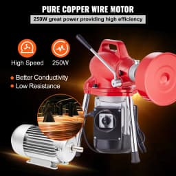 SucceBuy Drain Cleaner Machine 66FT 250W Electric Sewer Snake Auger Manual Feed Pipe Cleaner with 2 Sectional Steel Cables