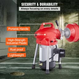 SucceBuy Drain Cleaner Machine 66FT 250W Electric Sewer Snake Auger Manual Feed Pipe Cleaner with 2 Sectional Steel Cables