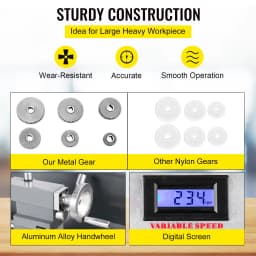 SucceBuy Metal Lathe 220 x 600MM 750W Infinitely Variable Speed Mini Lathe Machine LED Screen for Counter Face Turning Driling