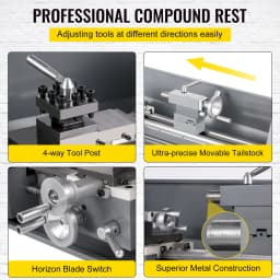 SucceBuy Metal Lathe 220 x 600MM 750W Infinitely Variable Speed Mini Lathe Machine LED Screen for Counter Face Turning Driling