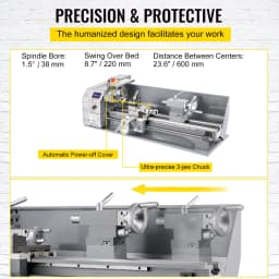 SucceBuy Metal Lathe 220 x 600MM 750W Infinitely Variable Speed Mini Lathe Machine LED Screen for Counter Face Turning Driling