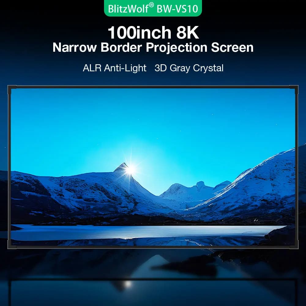 BlitzWolf BW-VS10 100-Inch 4K Narrow-border Projection Screen Gray Crystal Fixed Frame Home Theater for Long Laser Projector