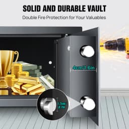 Fireproof Waterproof Home Safe, Home Security Cash Box Cabinet Valuables Protection with Double Digital Keypad & 2 Keys, Grey