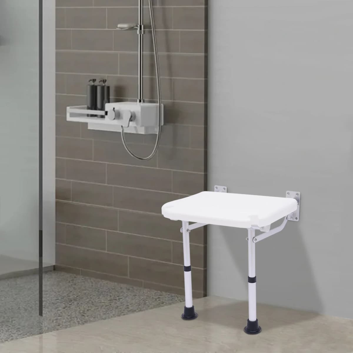Wall Mounted Folding Shower Seat Adjustable Height 220lbs Capacity Foldable for Bathroom Elderly Foldable Shower Bench