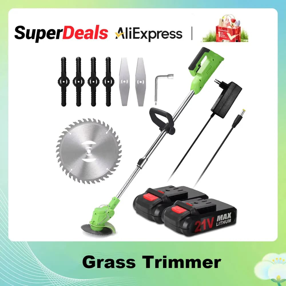 Electric Lawn Mower High Power Cordless Grass Trimmer Portable Electric Weed Eater Rechargeable Battery Home Garden Tools
