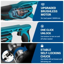 Drillpro 3000W Brushless Reciprocating Saw Handsaw Multifunction Metal Wood Pipe Cutting with 4 Blades For Makita 18V Battery