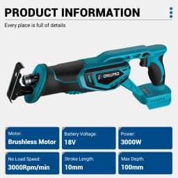 Drillpro 3000W Brushless Reciprocating Saw Handsaw Multifunction Metal Wood Pipe Cutting with 4 Blades For Makita 18V Battery