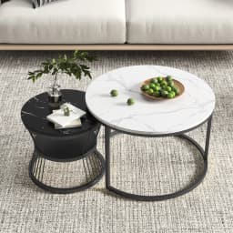 Rosahqnda Set of 2 Set tables Modern Round Couch tables with Storage, Sofa Side tables living room furniture