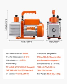 SucceBuy Vacuum Pump & Oil Bottle 3.5CFM/4CFM/5CFM 1-Stage or 6CFM 9CFM 2-Stage, R134a R22 R410a Systems Conditioner Maintenance