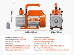 SucceBuy Vacuum Pump & Oil Bottle 3.5CFM/4CFM/5CFM 1-Stage or 6CFM 9CFM 2-Stage, R134a R22 R410a Systems Conditioner Maintenance