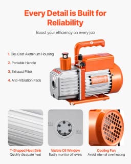 SucceBuy Vacuum Pump & Oil Bottle 3.5CFM/4CFM/5CFM 1-Stage or 6CFM 9CFM 2-Stage, R134a R22 R410a Systems Conditioner Maintenance