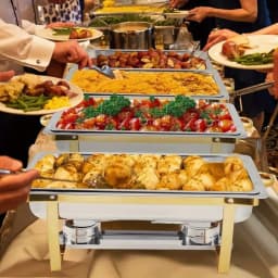 4pcs Stainless Steel Chafing Dishes Set, 8QT, Golden,Buffet, for Parties, Food Warmers, No Electricity Needed,only for cooking