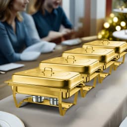 4pcs Stainless Steel Chafing Dishes Set, 8QT, Golden,Buffet, for Parties, Food Warmers, No Electricity Needed,only for cooking