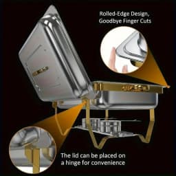 4pcs Stainless Steel Chafing Dishes Set, 8QT, Golden,Buffet, for Parties, Food Warmers, No Electricity Needed,only for cooking