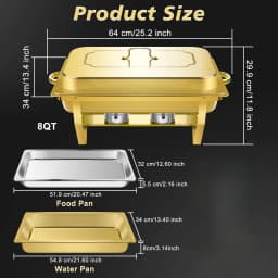 4pcs Stainless Steel Chafing Dishes Set, 8QT, Golden,Buffet, for Parties, Food Warmers, No Electricity Needed,only for cooking