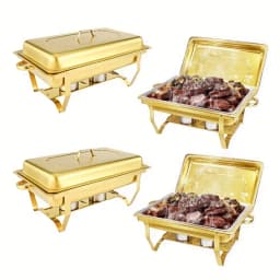 4pcs Stainless Steel Chafing Dishes Set, 8QT, Golden,Buffet, for Parties, Food Warmers, No Electricity Needed,only for cooking