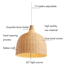 Natural Bamboo Pendant Light Country Style Wicker Lamp Shade E27 Handmade Woven Chandelier Ceiling Light Fixtures for Restaurant
