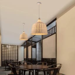 Natural Bamboo Pendant Light Country Style Wicker Lamp Shade E27 Handmade Woven Chandelier Ceiling Light Fixtures for Restaurant