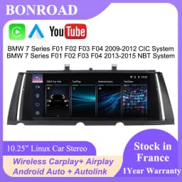 Thread free multimedia car radio Bonroad 10,25 inch Linux Carplay Android Auto for BMW Series 7 F01 F02 F03 F04 2009-2015 CIC system NBT