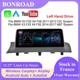 Linux multimedia touch screen without thread CarPlay Bonroad 10,25 inches for BMW X3 F25 X4 F26 2011-2017 CIC NBT Android Auto Mirror Link