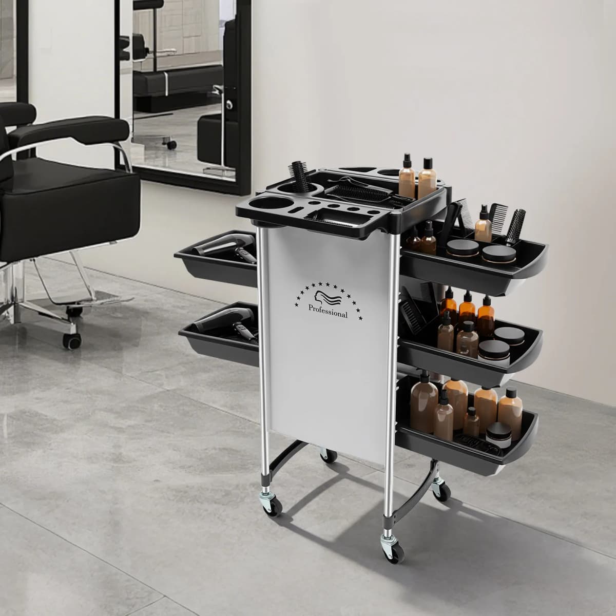 6-Tier Drawer-Type Multi-Functional Salon Trolley Salon Trolley Cart with Wheels, Hairdressing Shelf Rolling Storage Tray Cart