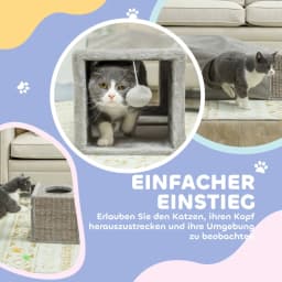 Cat tunnel, cat toy with play ball, cat cave, foldable sisal play tunnel, combined design, brown+grey, 98 x 30 x 30 cm