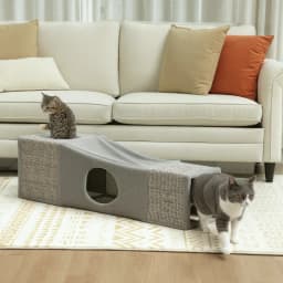 Cat tunnel, cat toy with play ball, cat cave, foldable sisal play tunnel, combined design, brown+grey, 98 x 30 x 30 cm