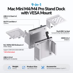 PULWTOP Mac mini M4 Dock & Stand with M.2 NVMe 8TB SSD Enclosure, with HDMI 4K 60Hz, USB-A 10Gbps for Mac mini M6, M5 Pro, M4/M4 Pro