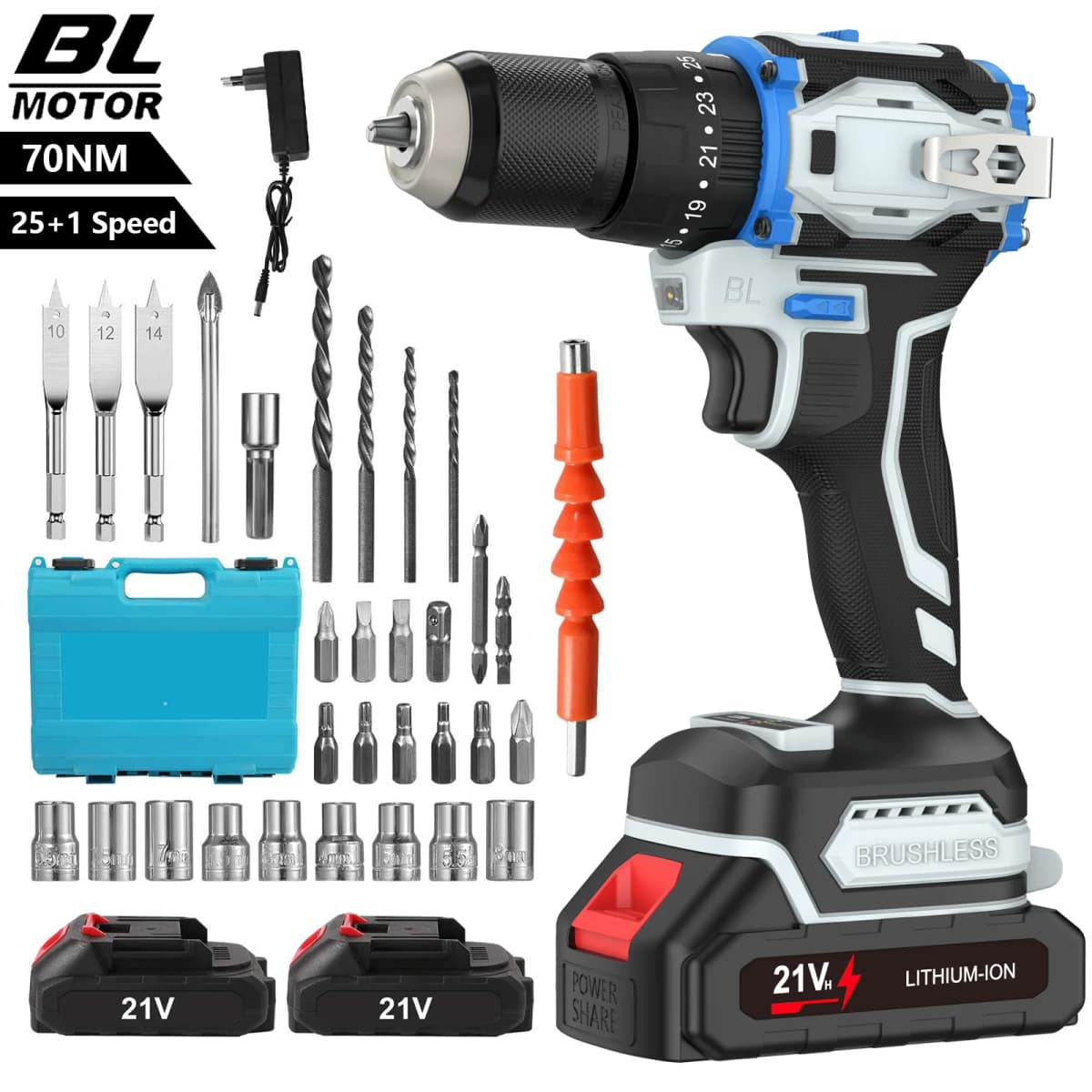 Cordless Impact Screwdriver Handheld Drill Power Tool 25+1 Torque Setting 2 Gear Speed Electric Screwdriver With 2 Batteries