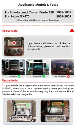 9.7'' Car Radio Multimedia Player for Toyota Land Cruiser Prado 120 Lexus GX470 2002-2009 Car GPS Wireless Carplay 6115 HeadUnit