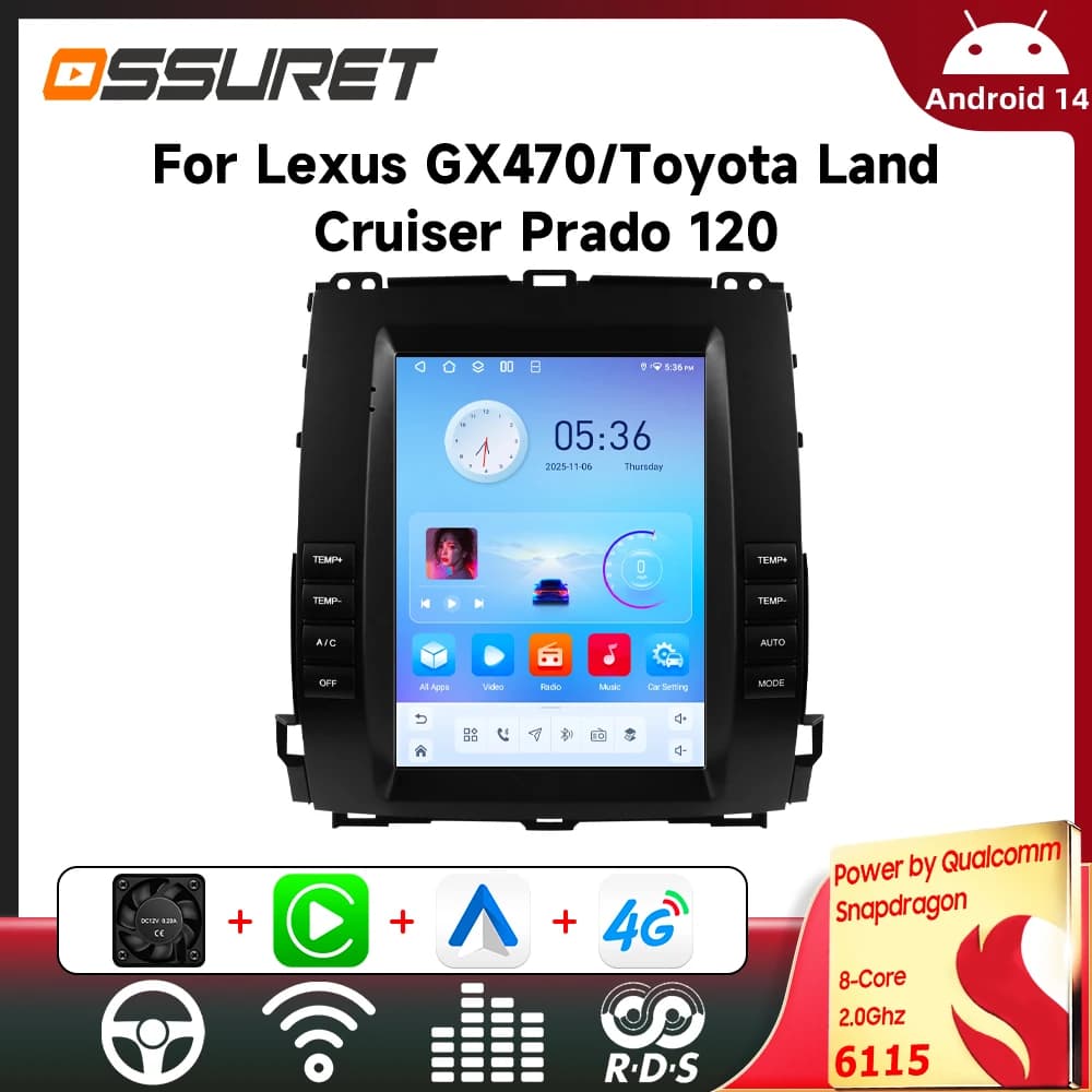9.7'' Car Radio Multimedia Player for Toyota Land Cruiser Prado 120 Lexus GX470 2002-2009 Car GPS Wireless Carplay 6115 HeadUnit